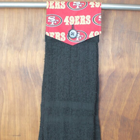 San Francisco 49ers Football Red Handmade Hanging Kitchen Hand Black Towel - Picture 3 of 5